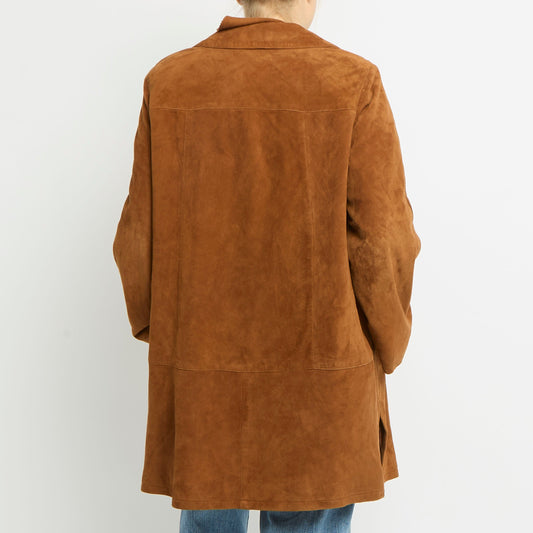 Suede Button Up Trench Coat - UK 14