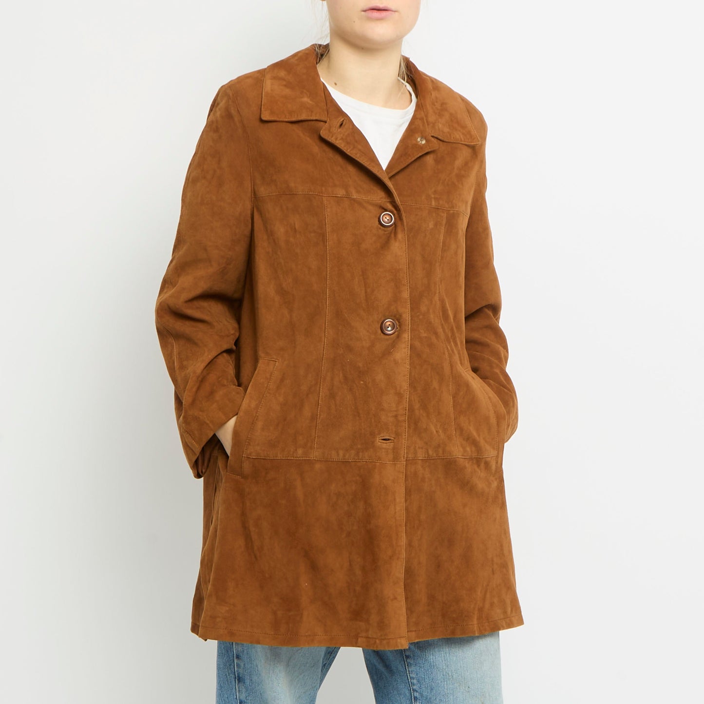 Suede Button Up Trench Coat - UK 14