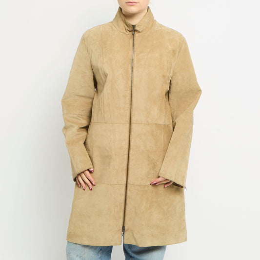 Suede Duo Zip Trench Coat - UK 14