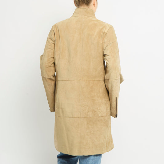 Suede Duo Zip Trench Coat - UK 14