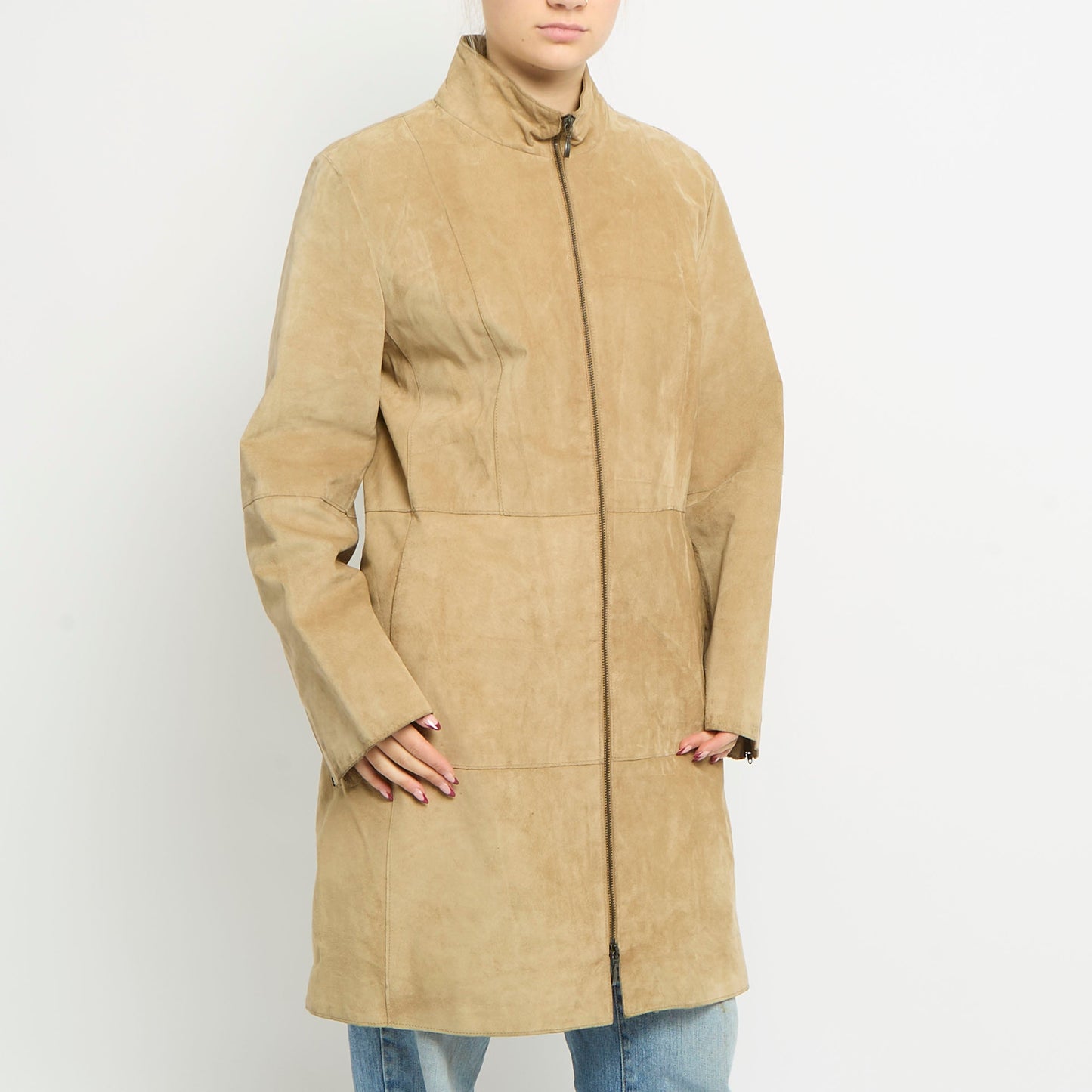 Suede Duo Zip Trench Coat - UK 14