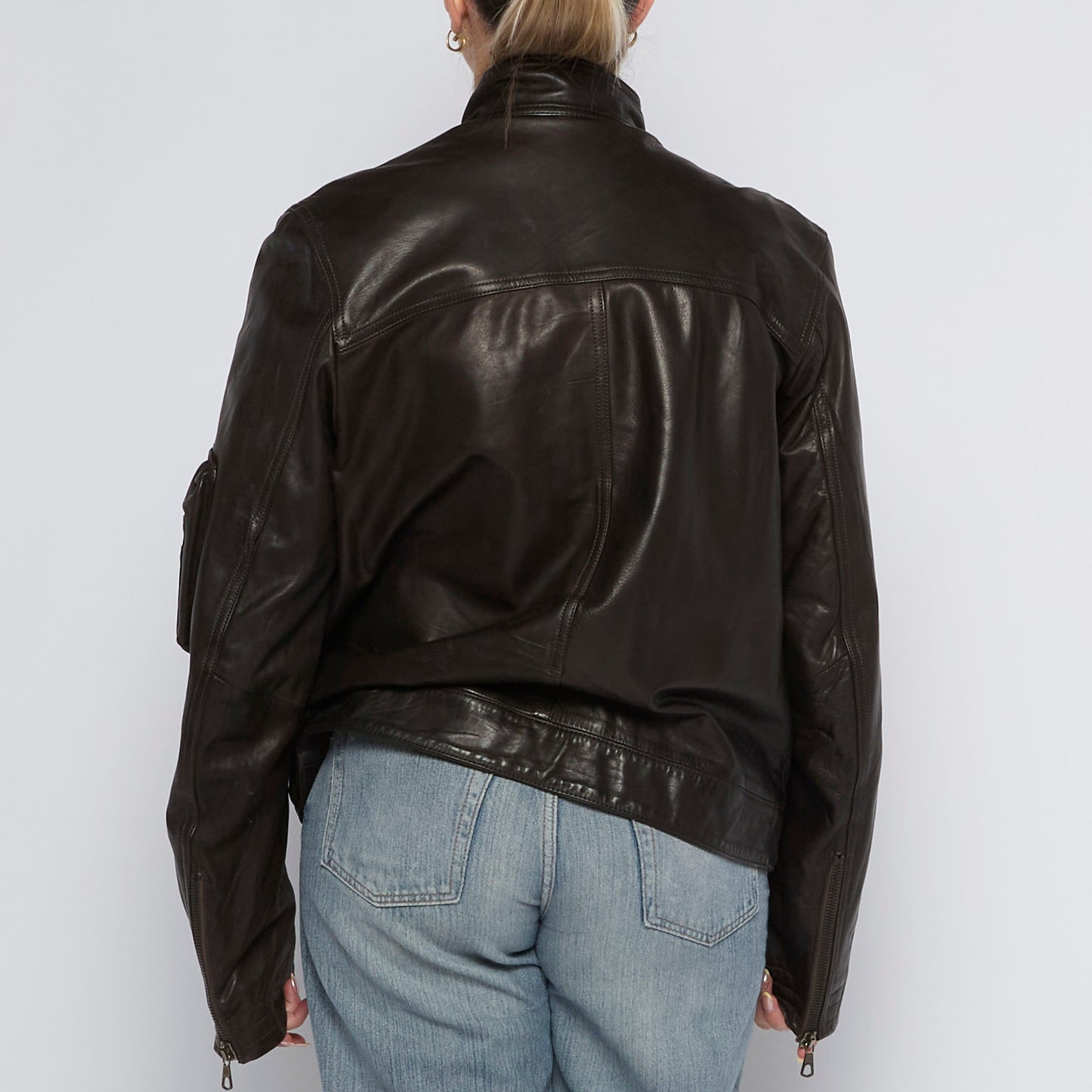 Pocket  Motorbike Padded Leather Jacket - UK 14