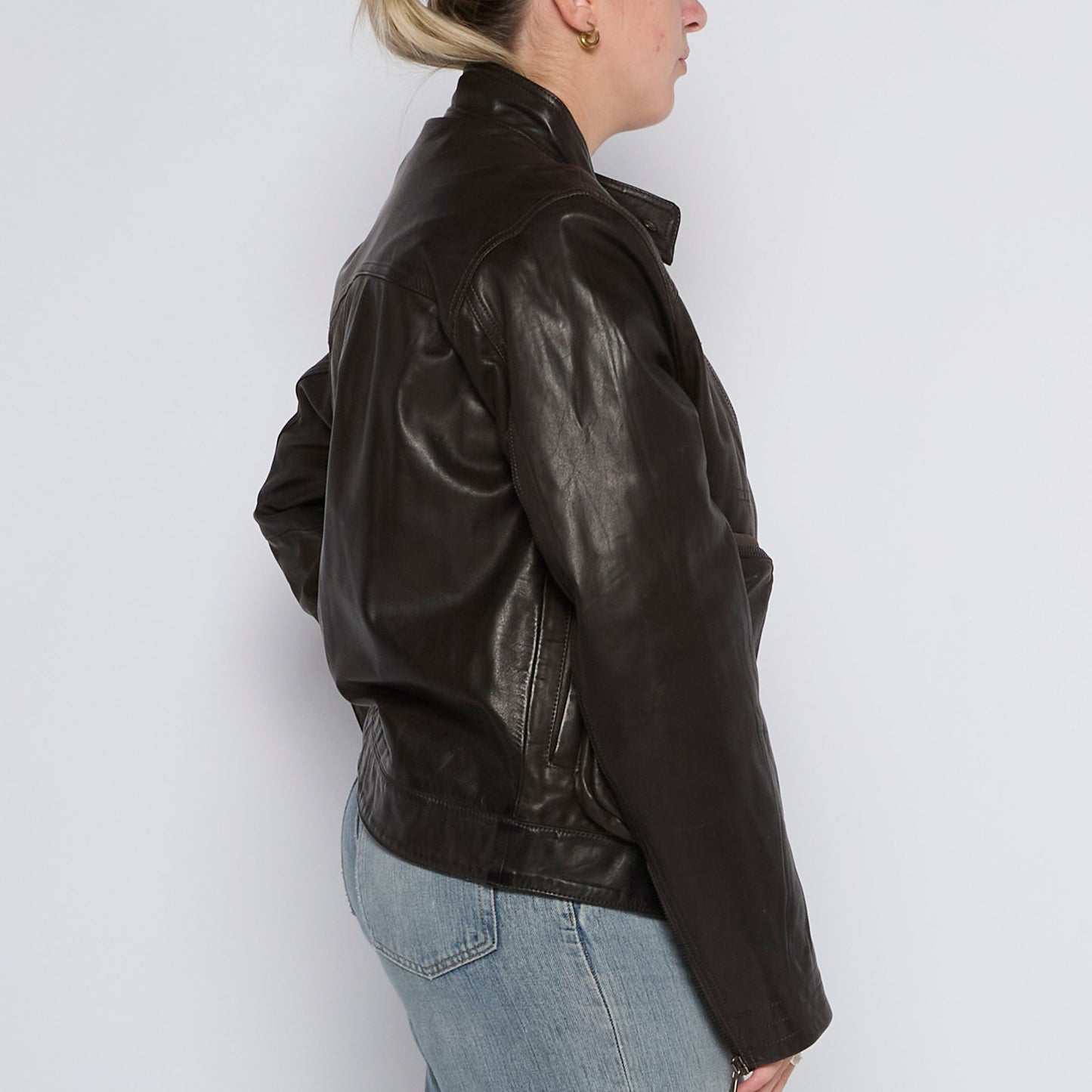 Pocket  Motorbike Padded Leather Jacket - UK 14