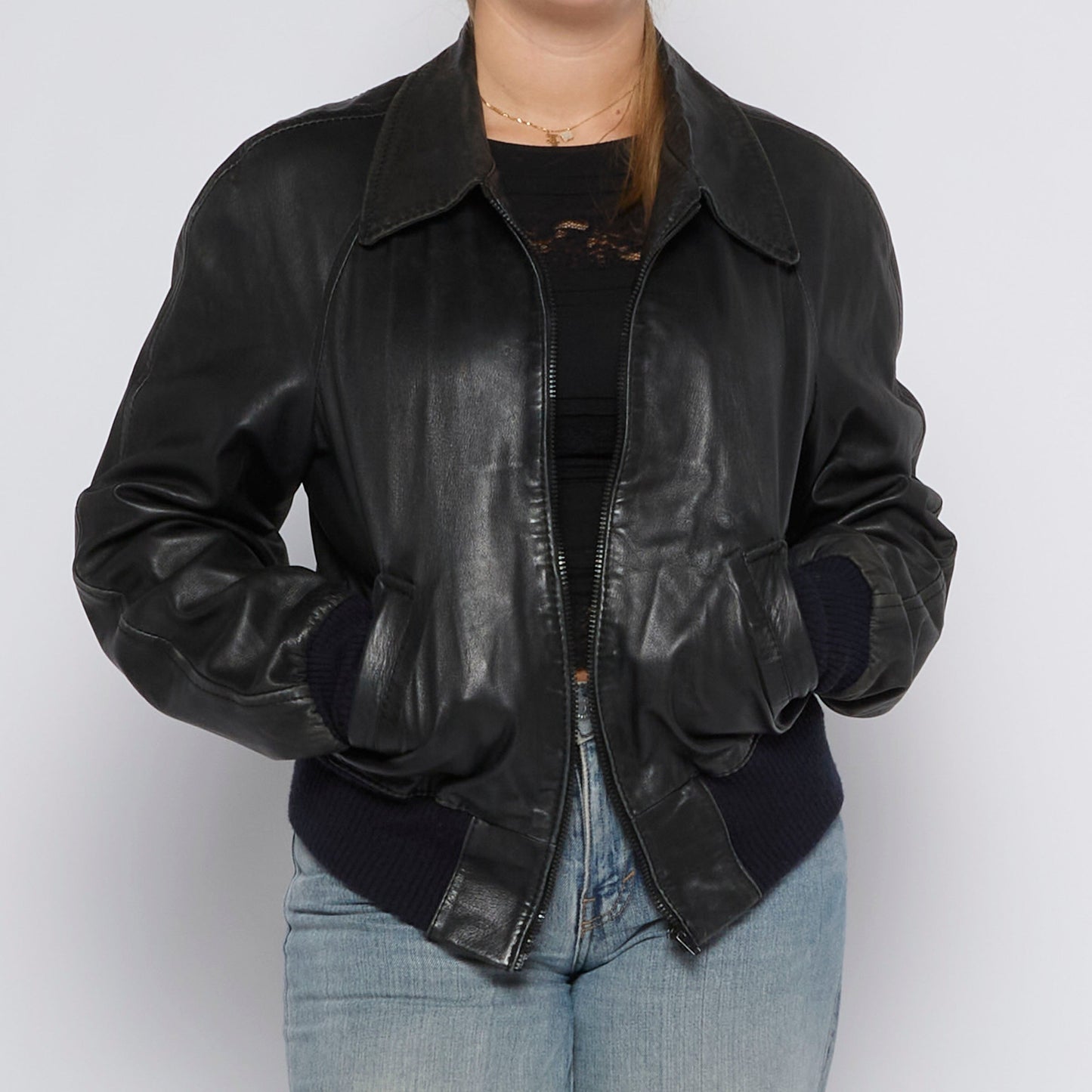 Cropped Leather Jacket - UK 14