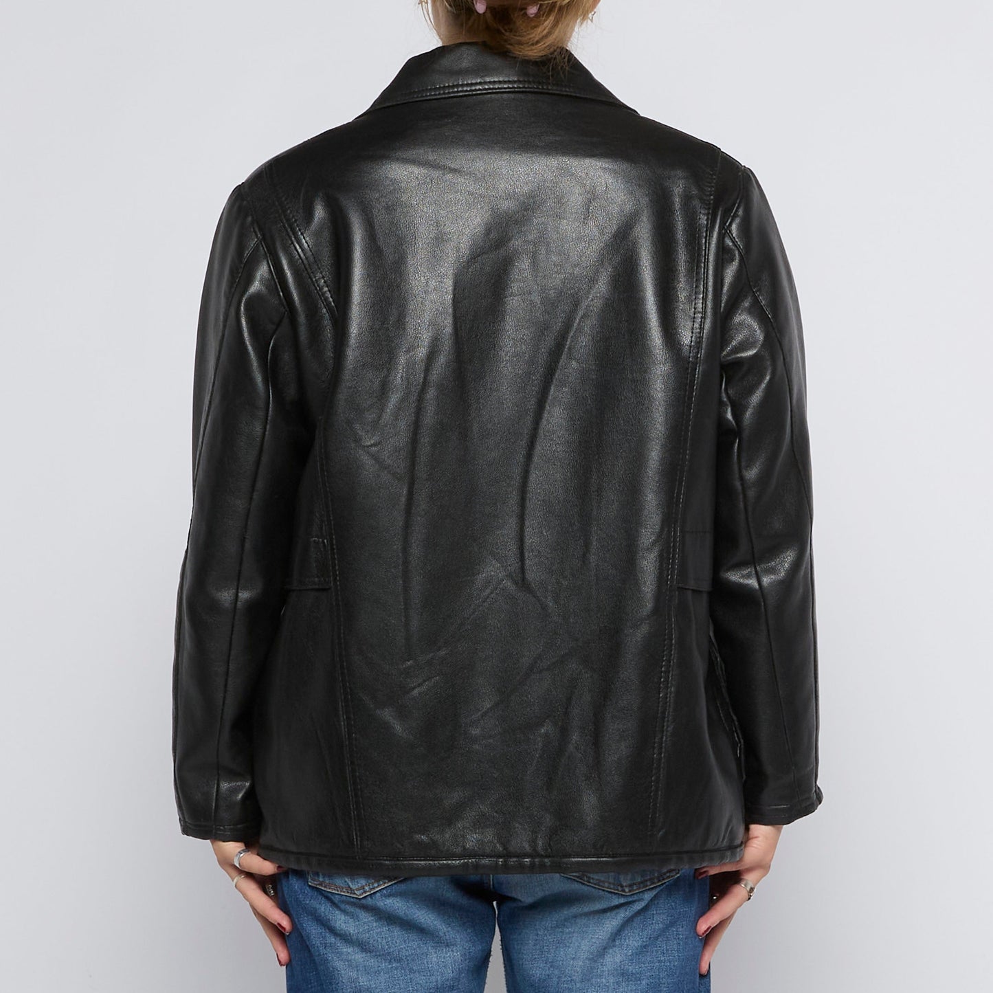 Shirt Style Buttoned Leather Jacket - UK 14