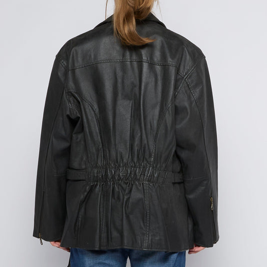 Biker Style Loose Fit Leather Jacket - UK 14