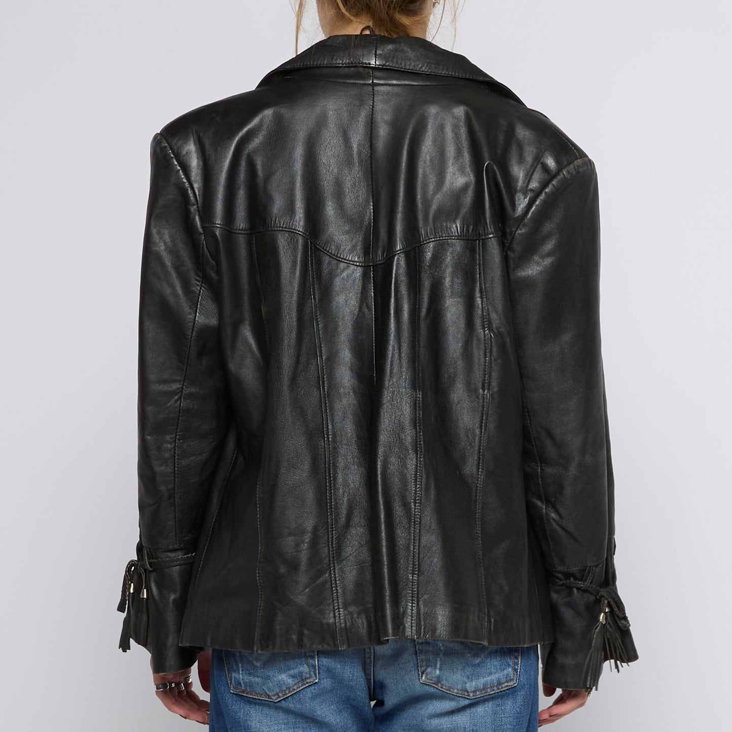 Leather Jacket with Sleeve Tassel  - UK 14