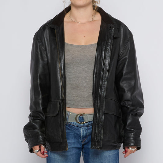 Full Zip Oversized Leather Jacket - UK 14