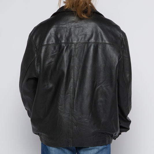 Vintage Full Zip Oversized Leather Jacket - UK 14