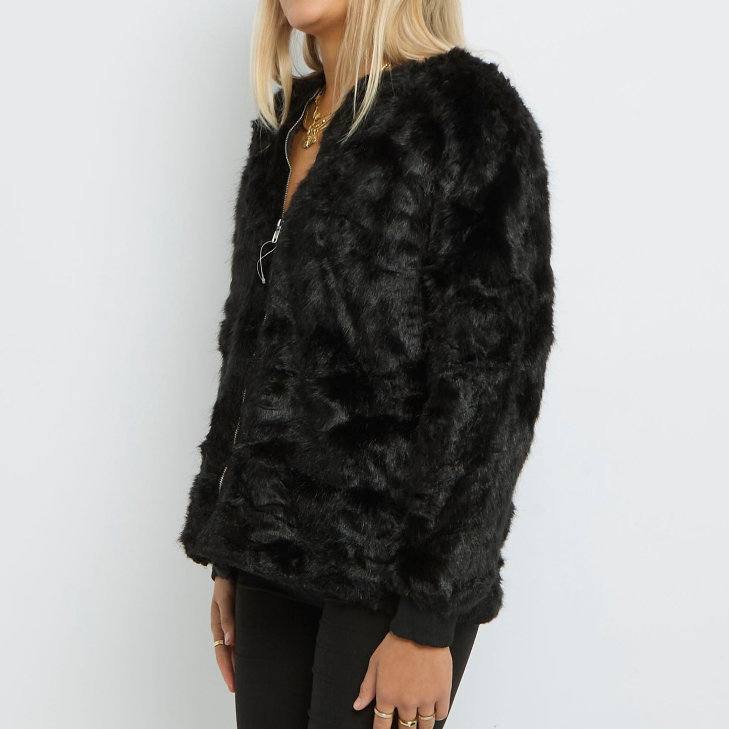 Faux Fur Zip up Cuffed Jacket - UK 14