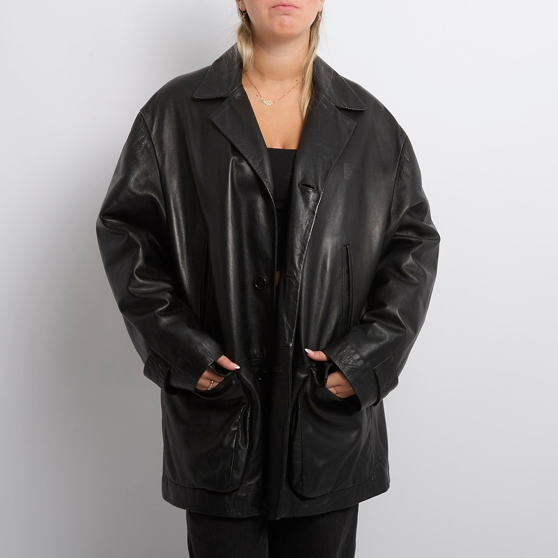 Leather Collared Open Jacket - UK 14