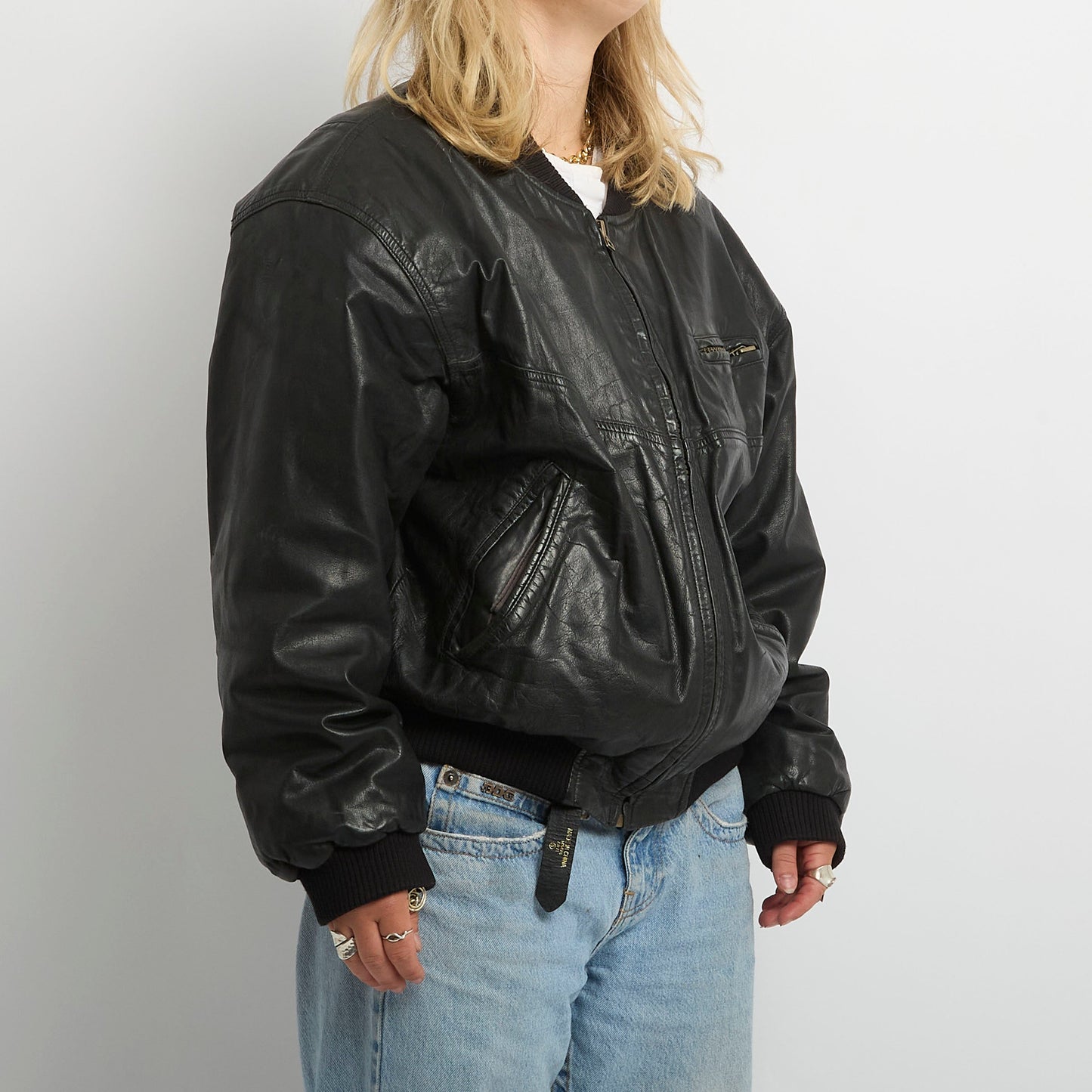 Leather Bomber Jacket with Paisley Lining- UK 14