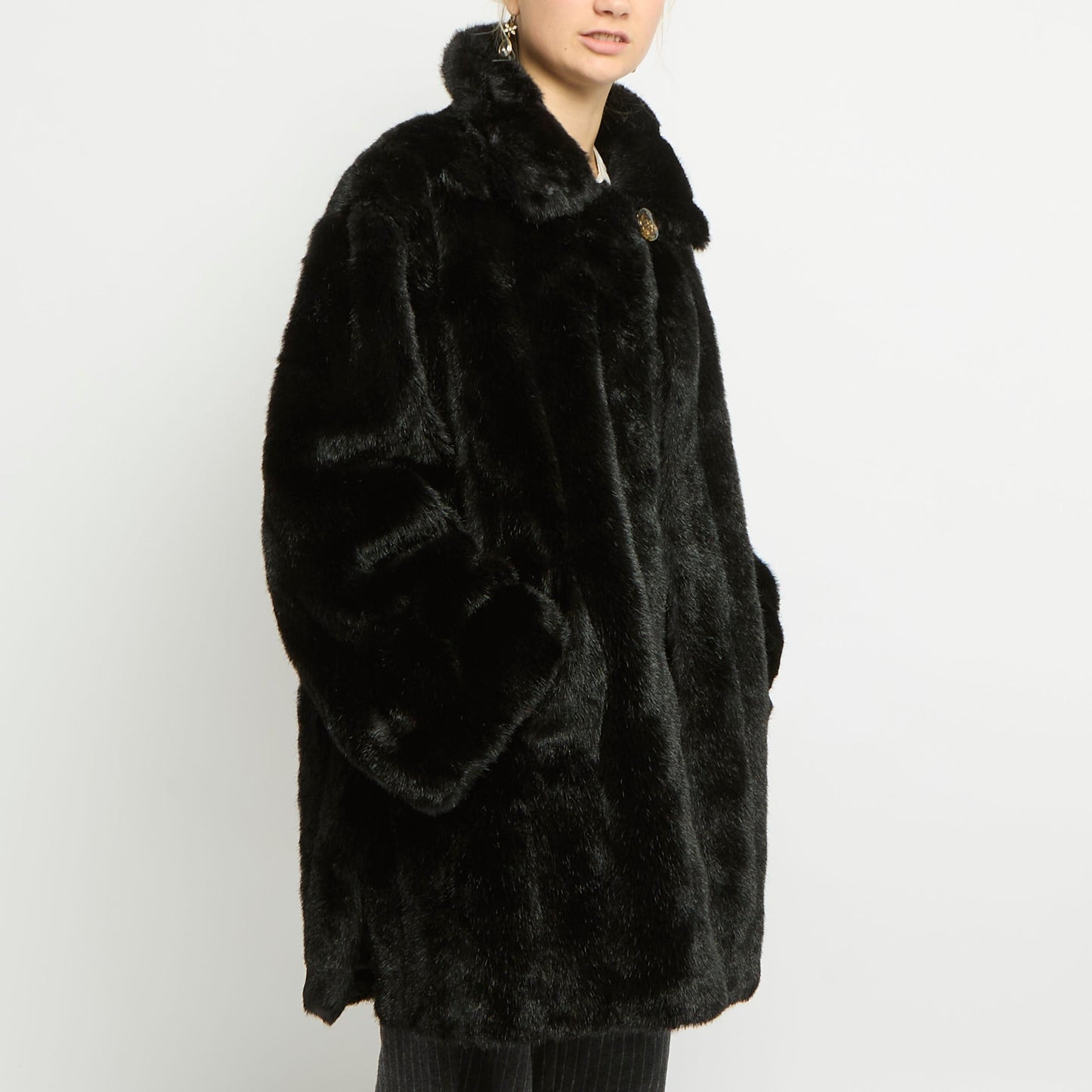 Faux Fur Long Haired Flared Coat - UK 14