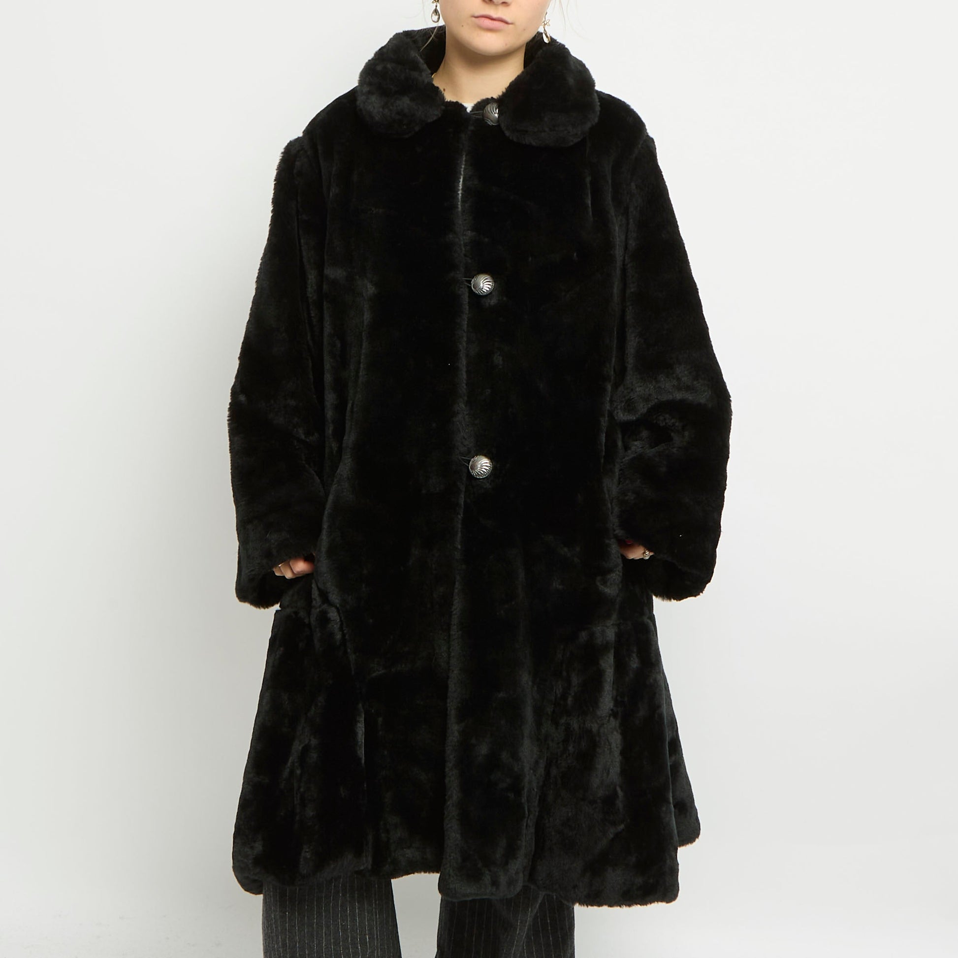 Large Collar Heavy Weight Faux Fur Trench - UK 14