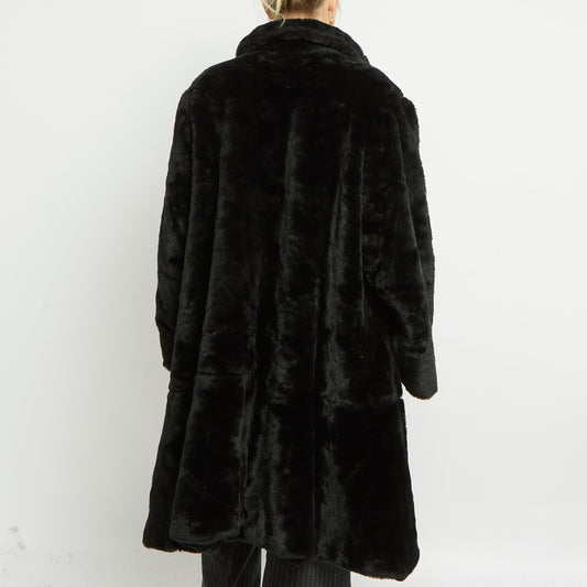 Large Collar Heavy Weight Faux Fur Trench - UK 14