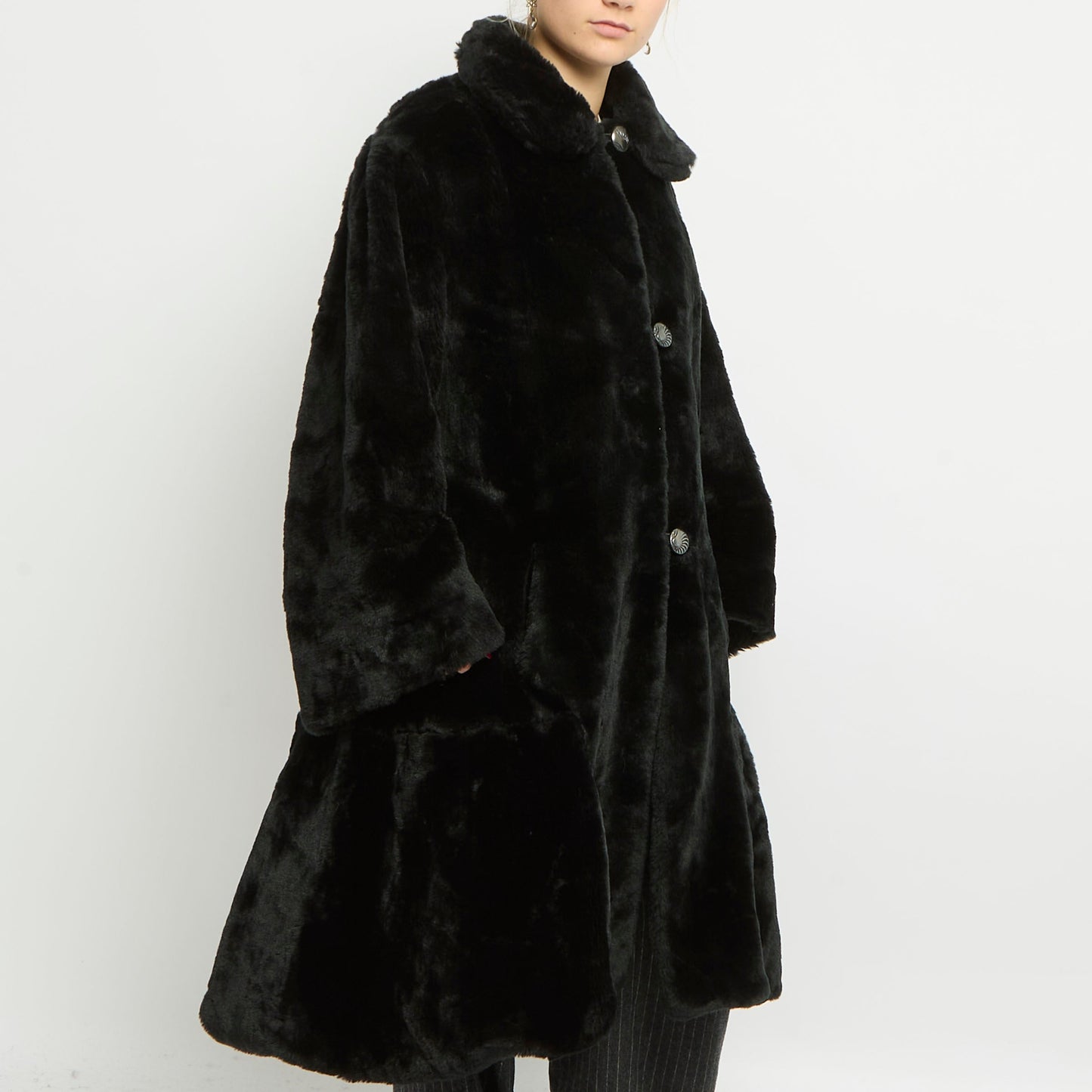 Large Collar Heavy Weight Faux Fur Trench - UK 14