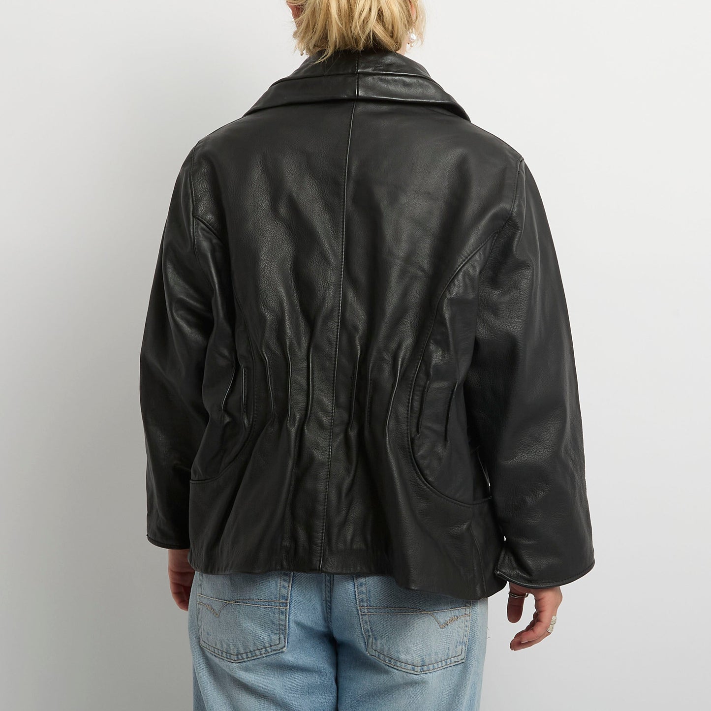 Vintage Leather Jacket with Piping Panel detail - UK14