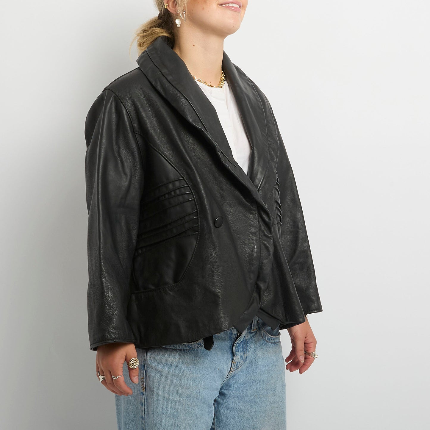 Vintage Leather Jacket with Piping Panel detail - UK14