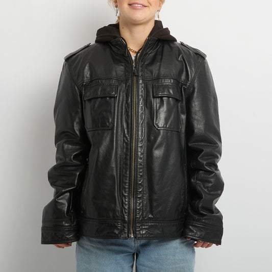 Leather Adjuastable Hood Full Zip Jacket- UK12