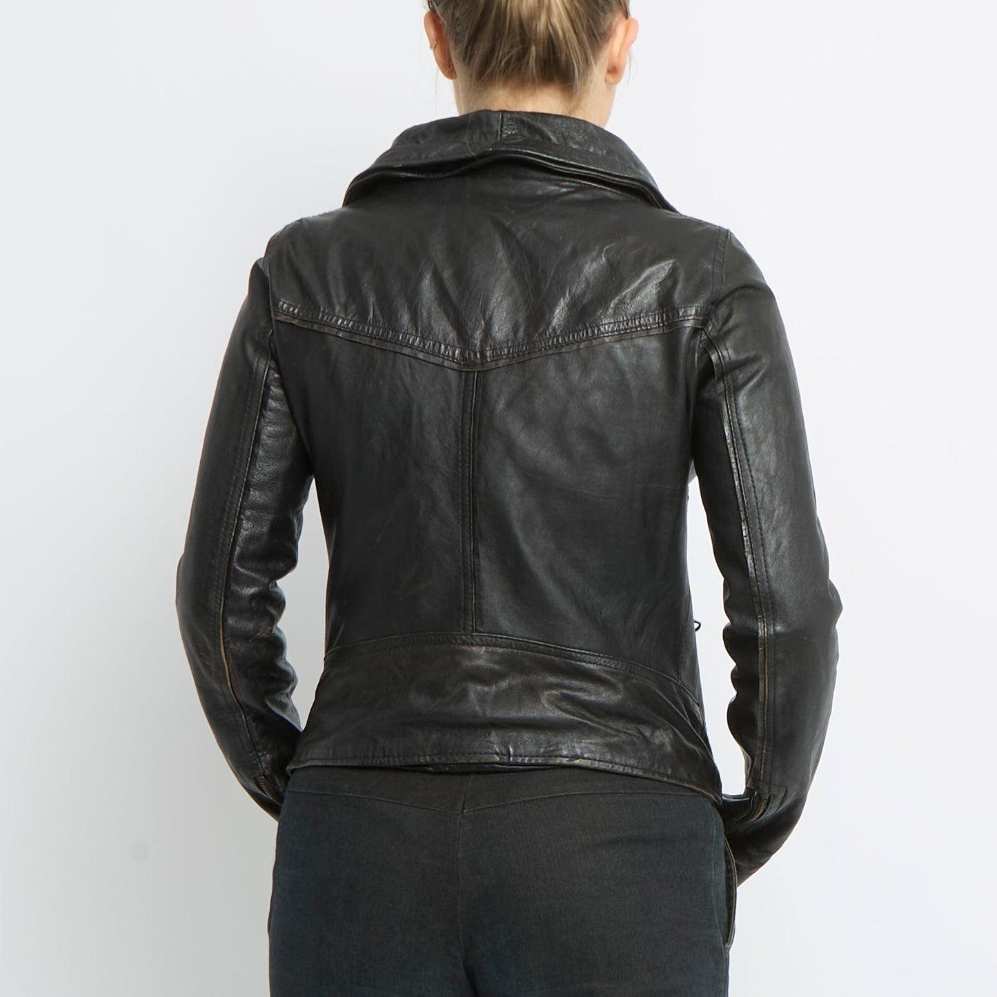 Double Breasted Long Leather Jacket - UK 14