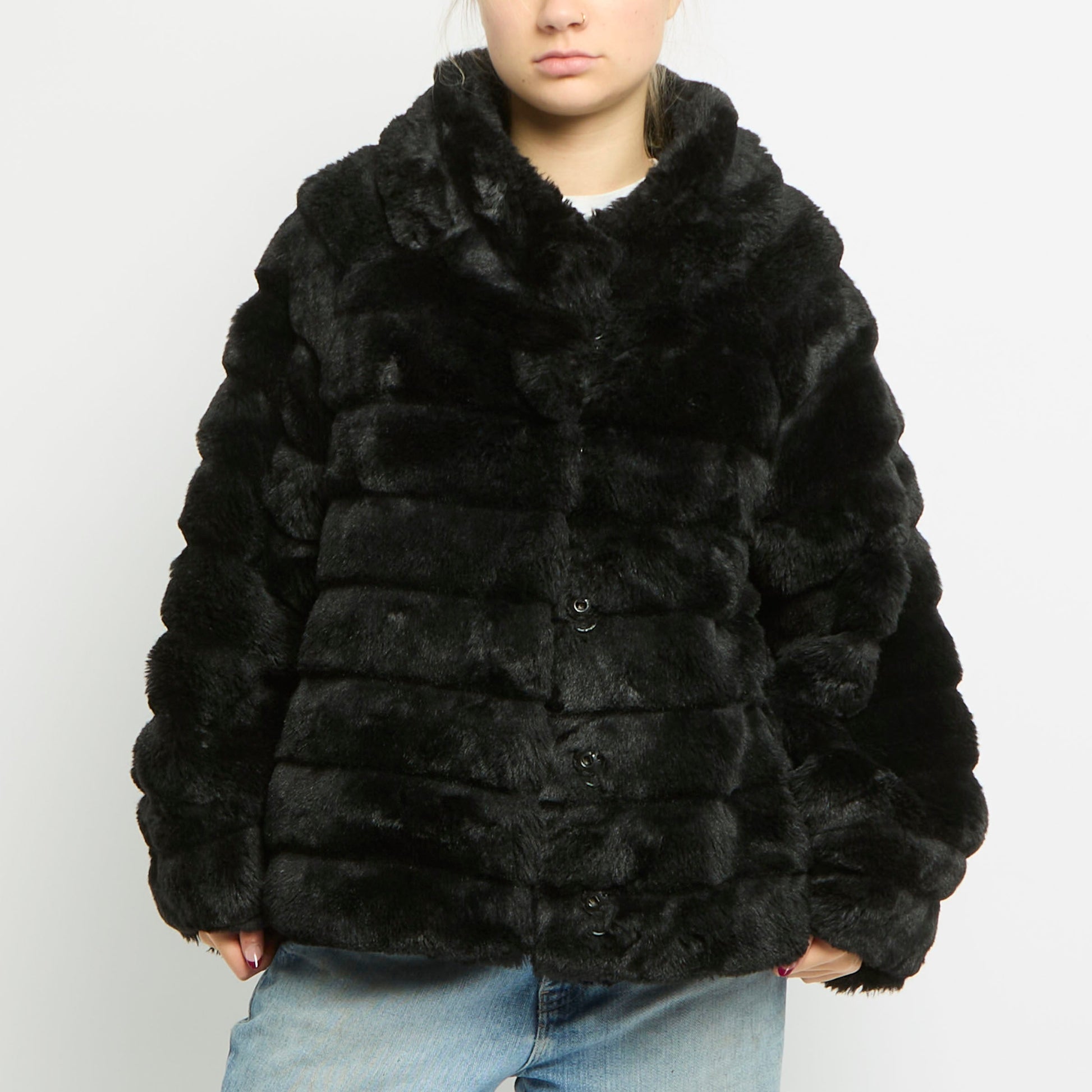 Faux Fur Collarless Jacket - UK 14