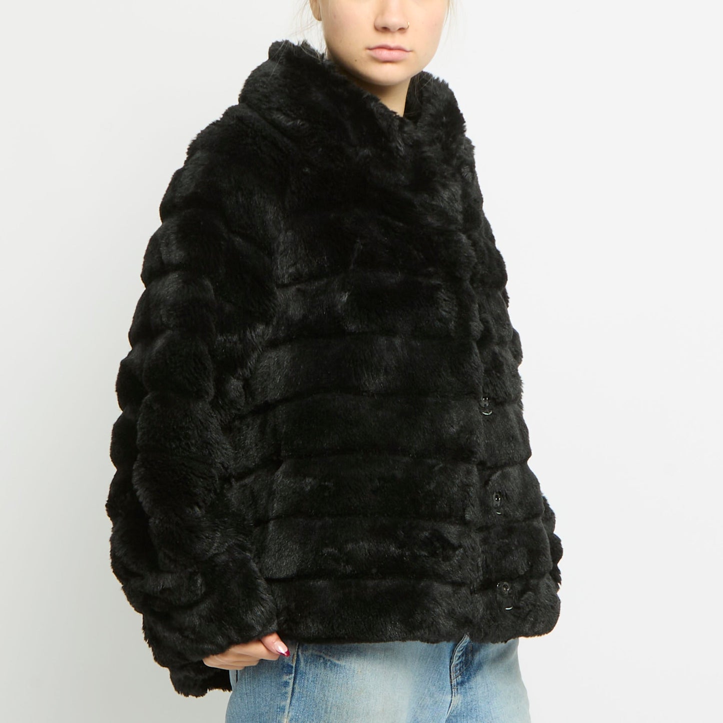 Faux Fur Collarless Jacket - UK 14