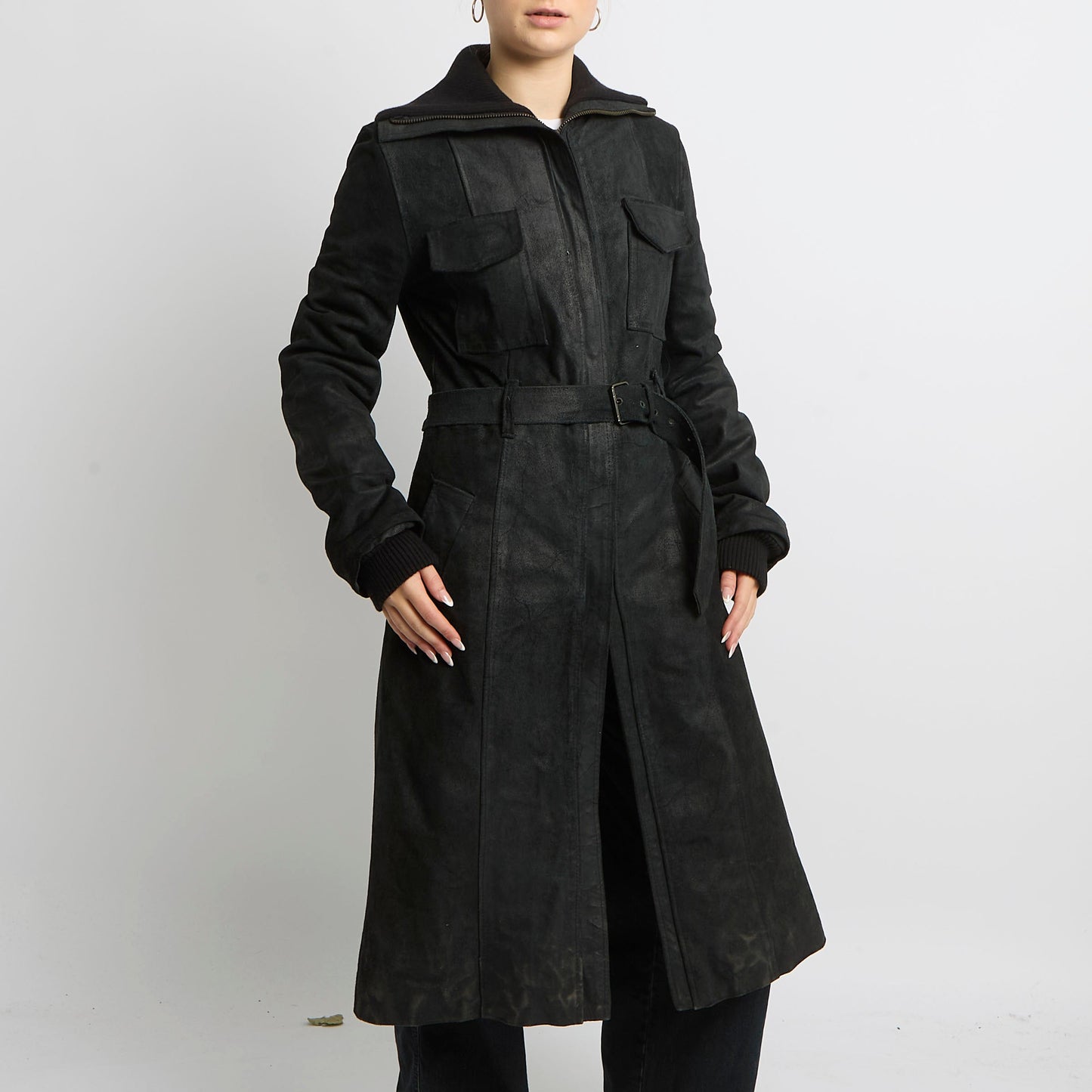 Suede Belt Detail Trench Coat - UK 10