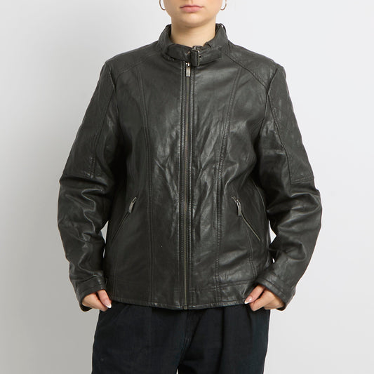 Buckle Details Faux Leather Jacket - UK 14