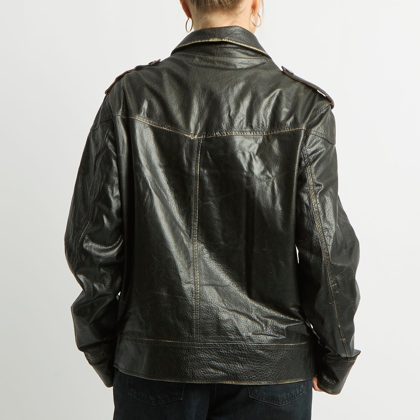 Distressed Leather Shirt Style Jacket - UK 14