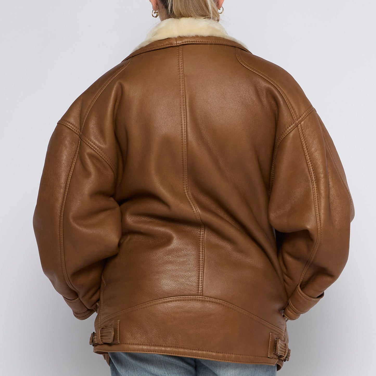 Fur Lined Bomber Leather Jacket - UK 14