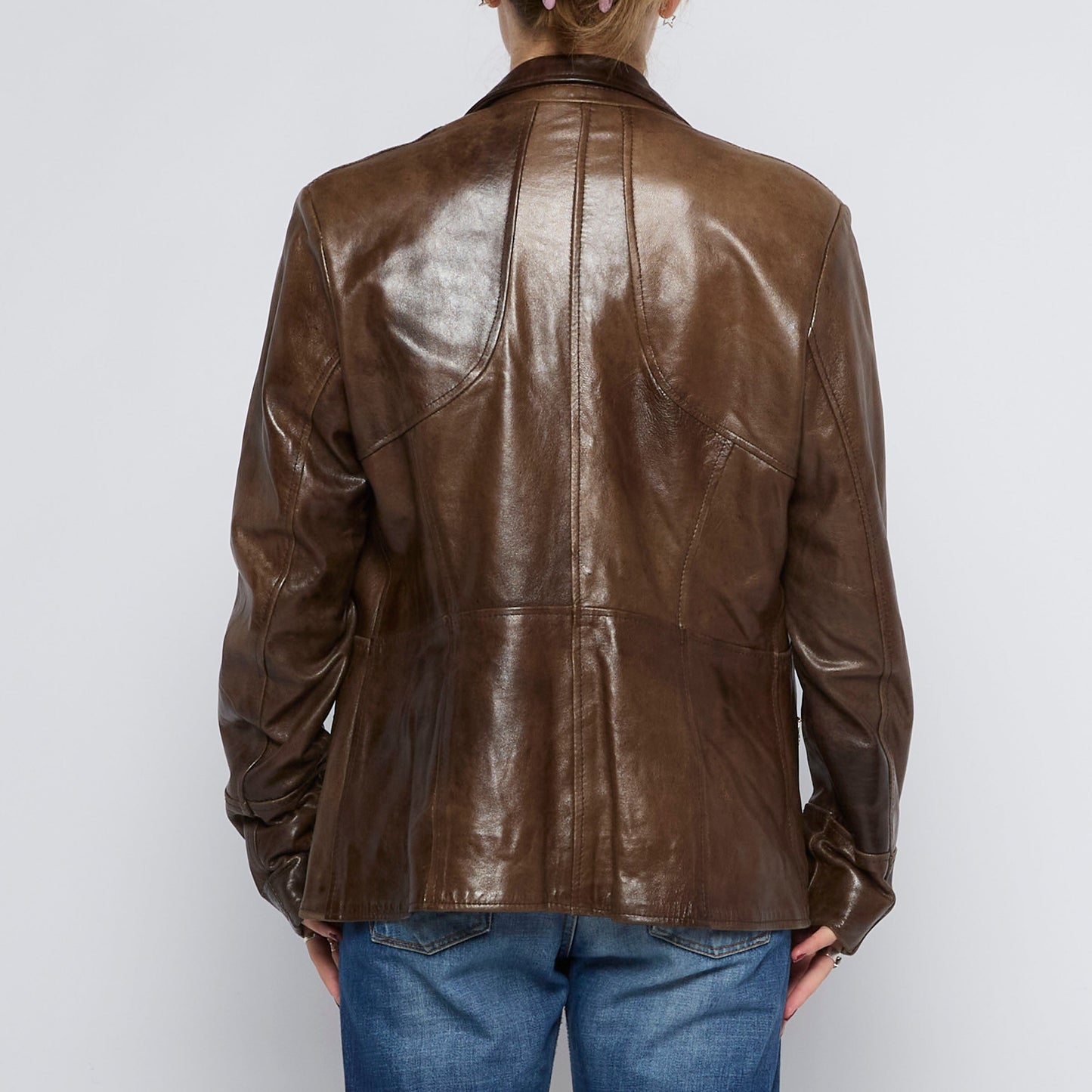 Pocket  Full Zip Leather Jacket - UK 14