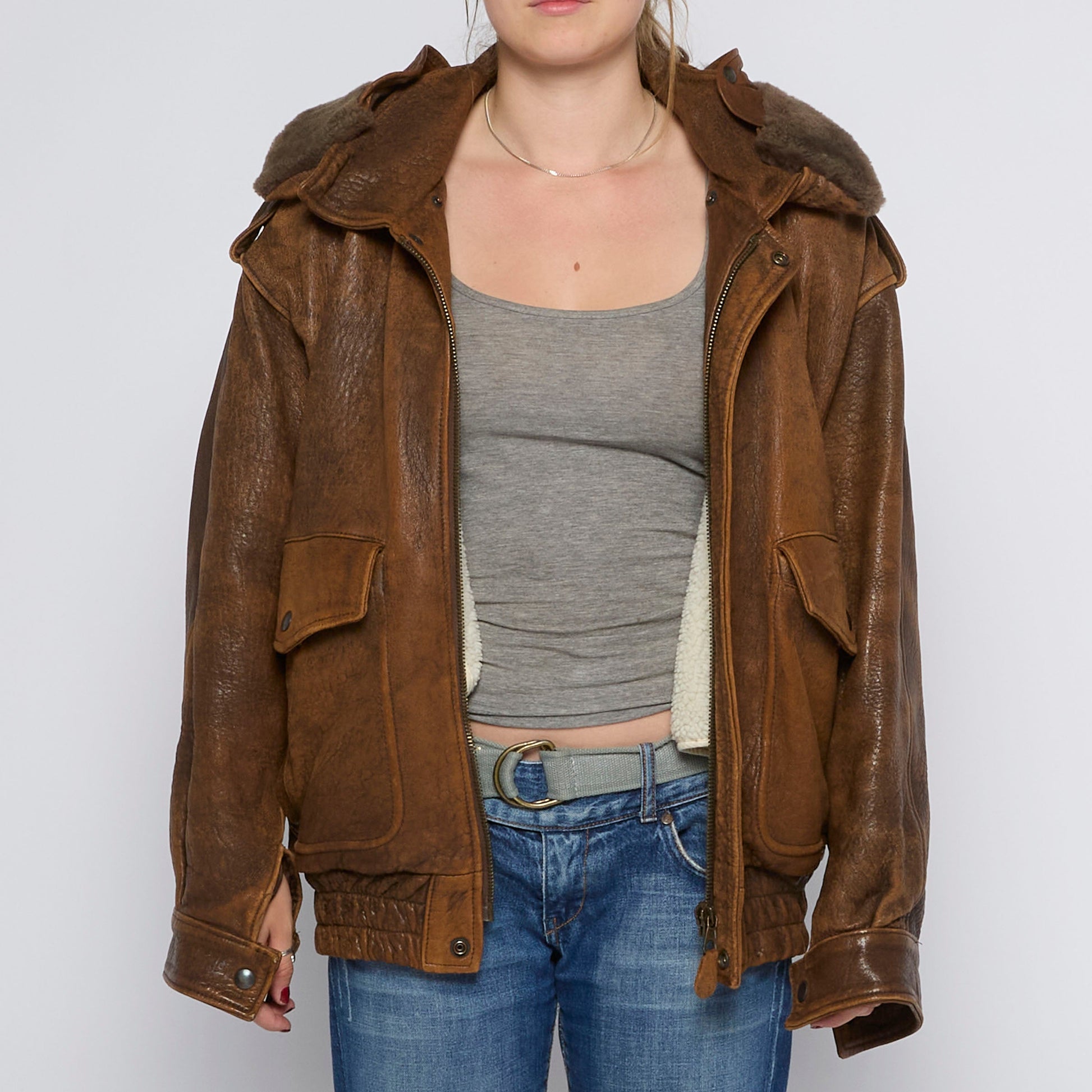 Fur Lined Leather Jacket - UK 14