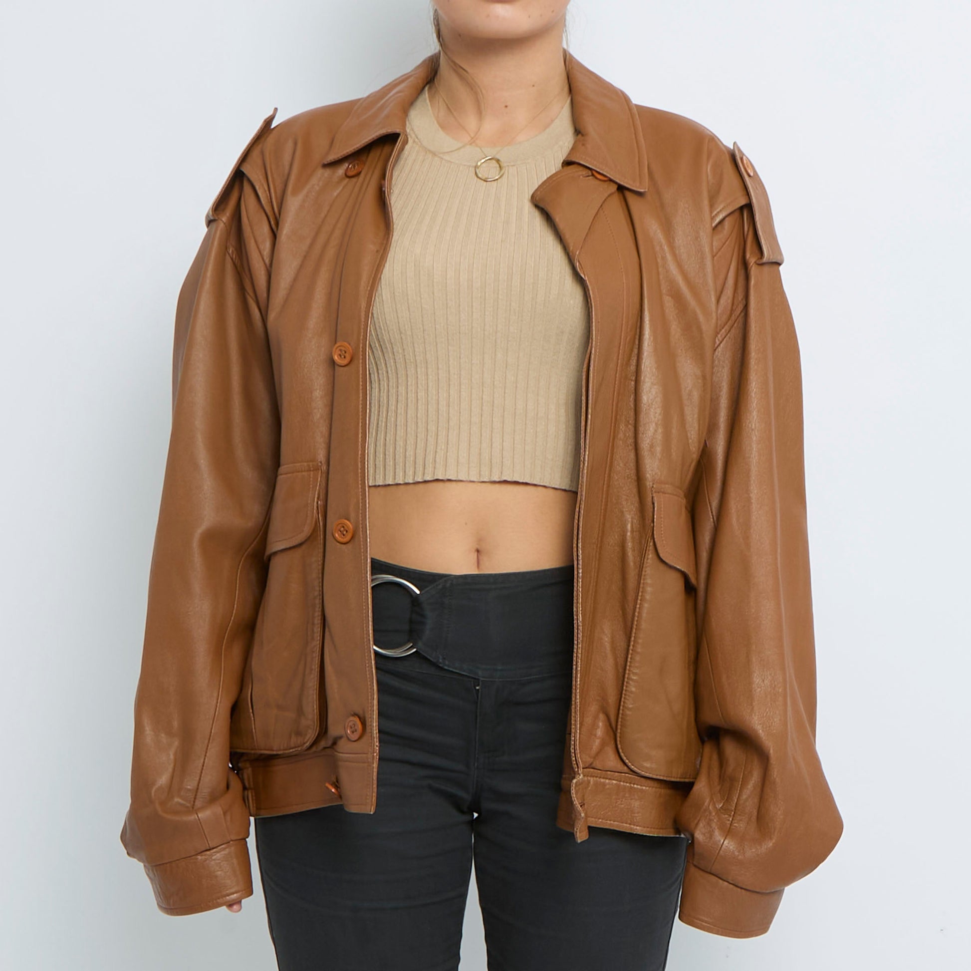 Leather Button Detail Jacket - UK 14