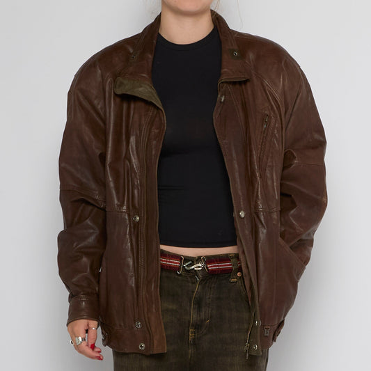 Oversized Full Zip Leather Jacket - UK 14