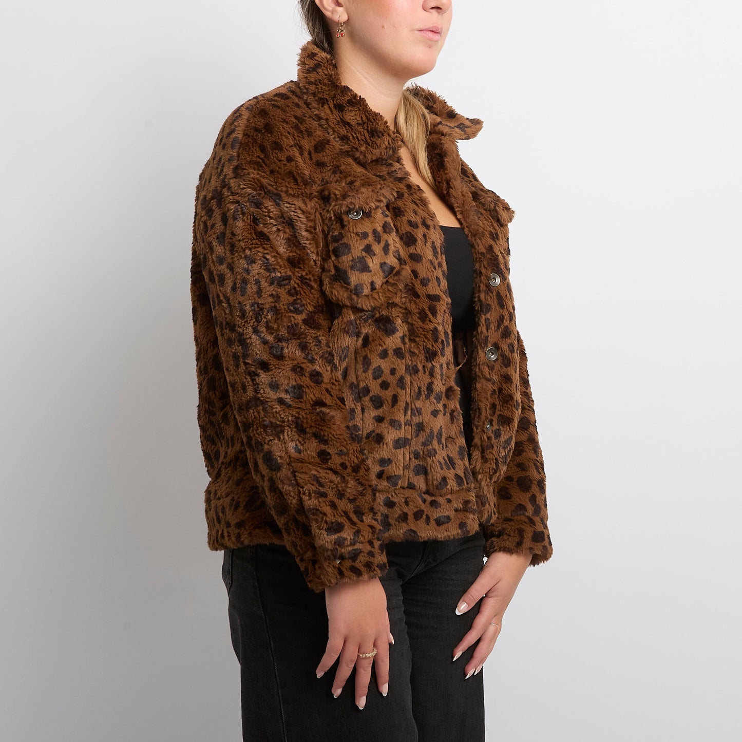 Fluffy Collared Leopard  Jacket- UK 14