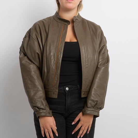 Leather Shoulder Hooded Bomber Jacket - UK 14