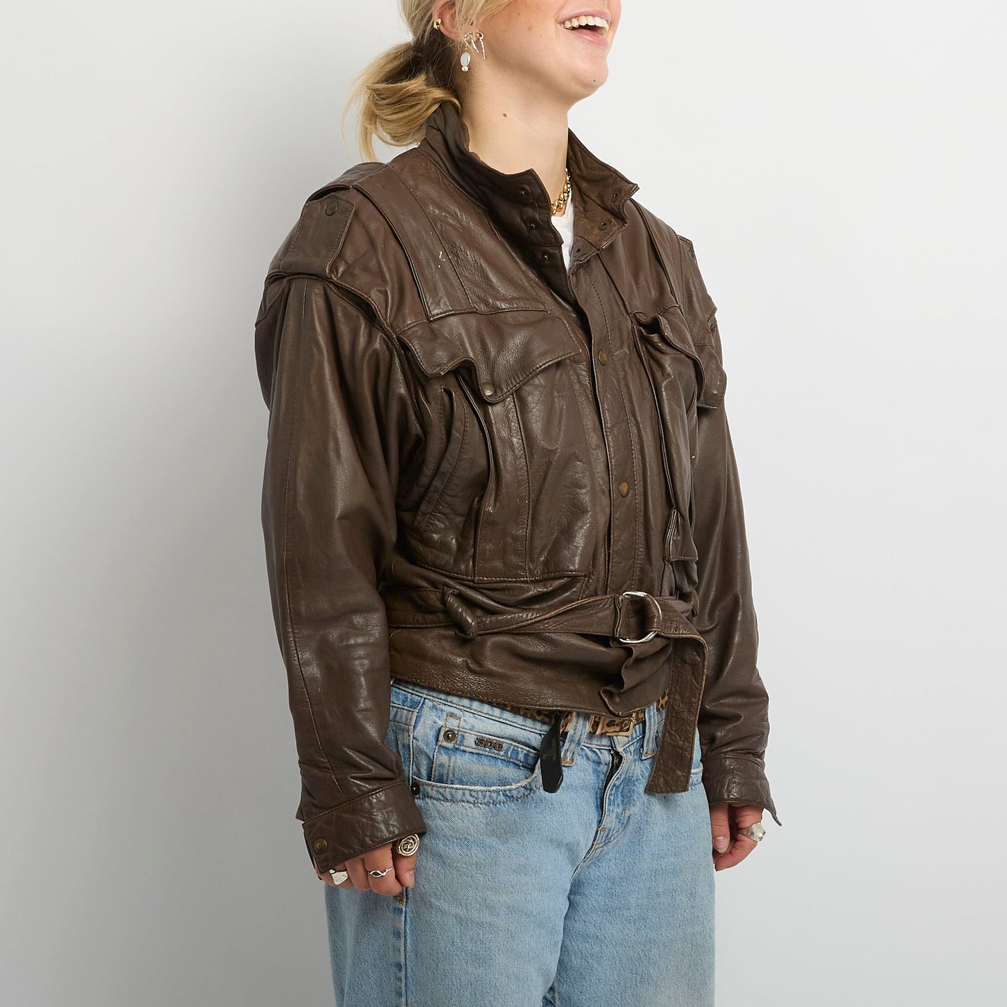 Leather Utility Style Belted Jacket- UK14