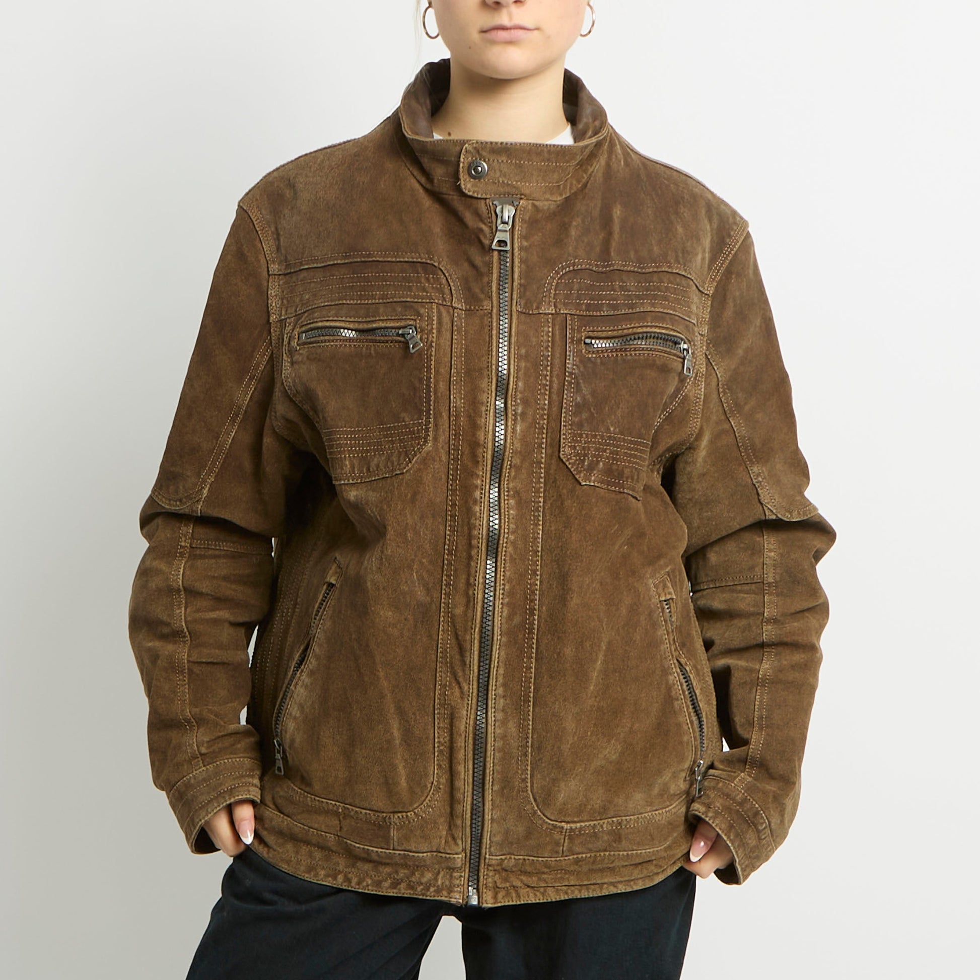 Contrast Stitch Suede Jacket - UK 14