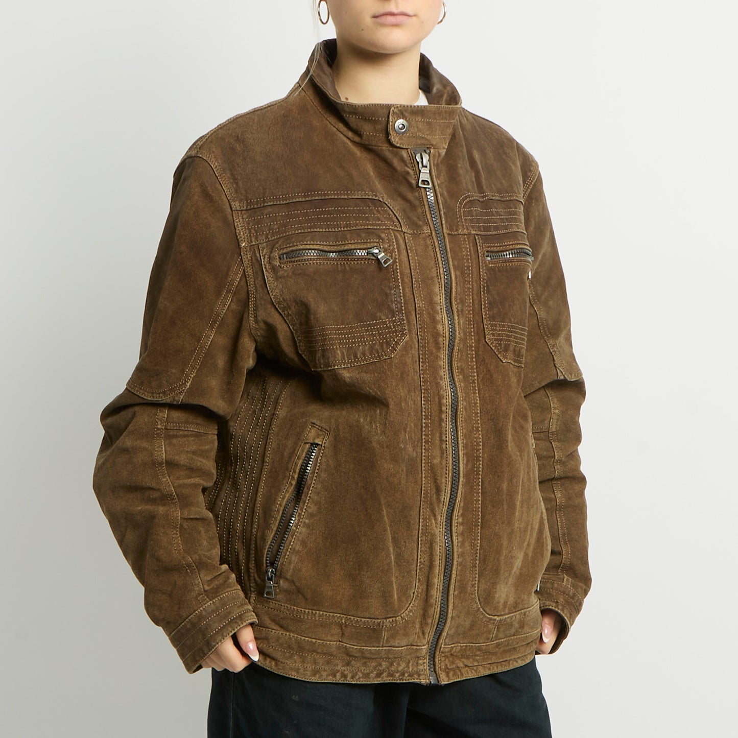 Contrast Stitch Suede Jacket - UK 14