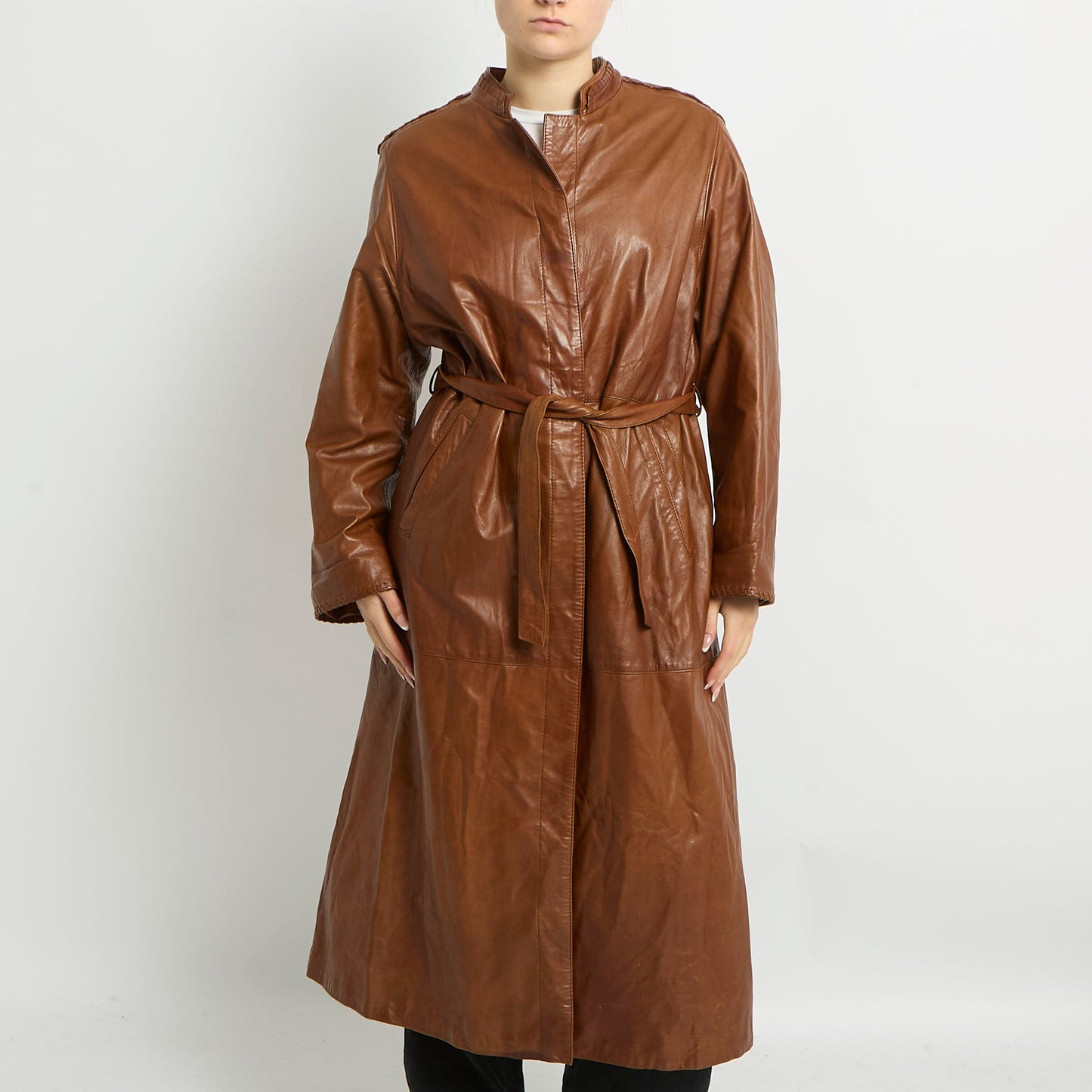 Leather Lace Detail Trench Coat - UK 14