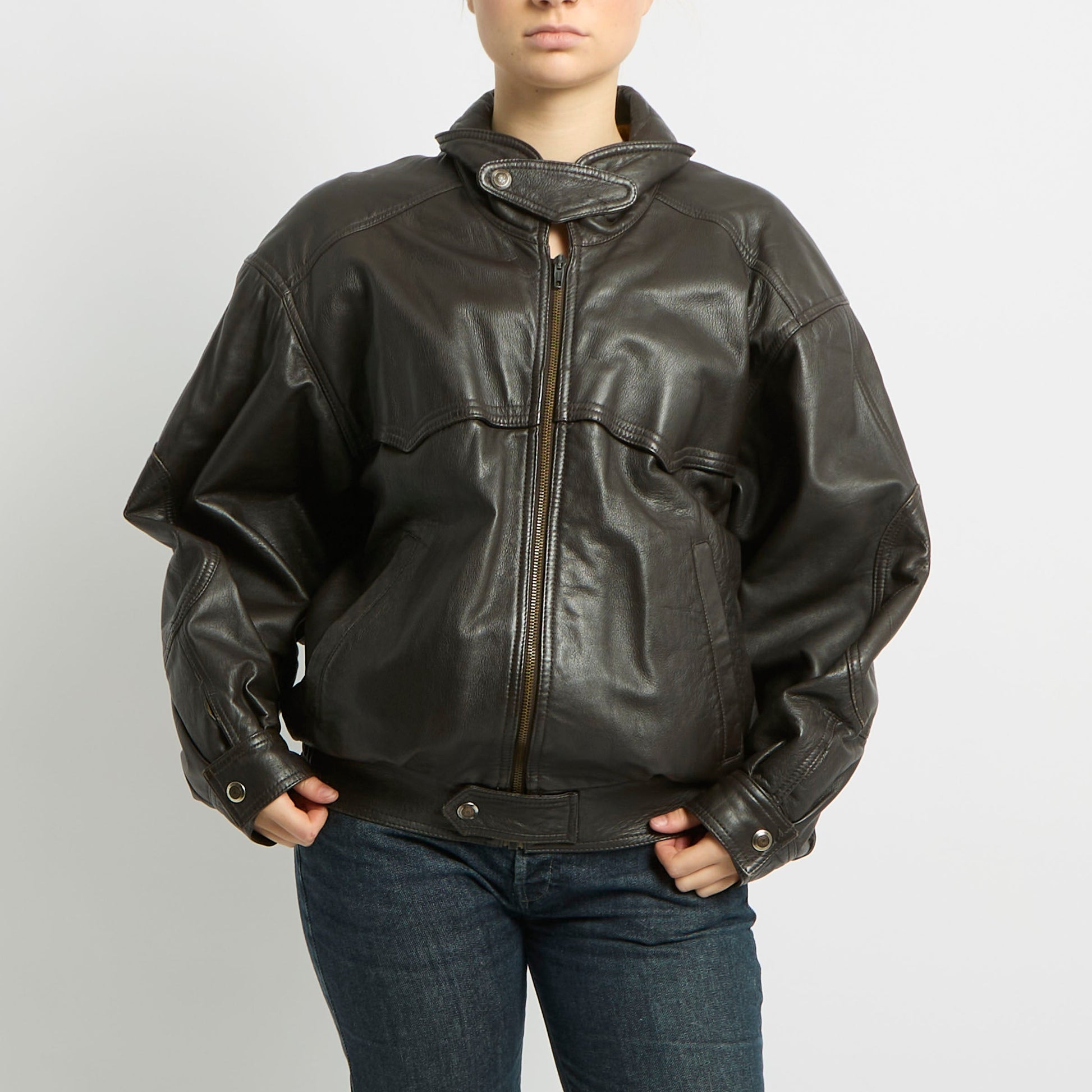 Buckle Detail Leather Jacket - UK 14