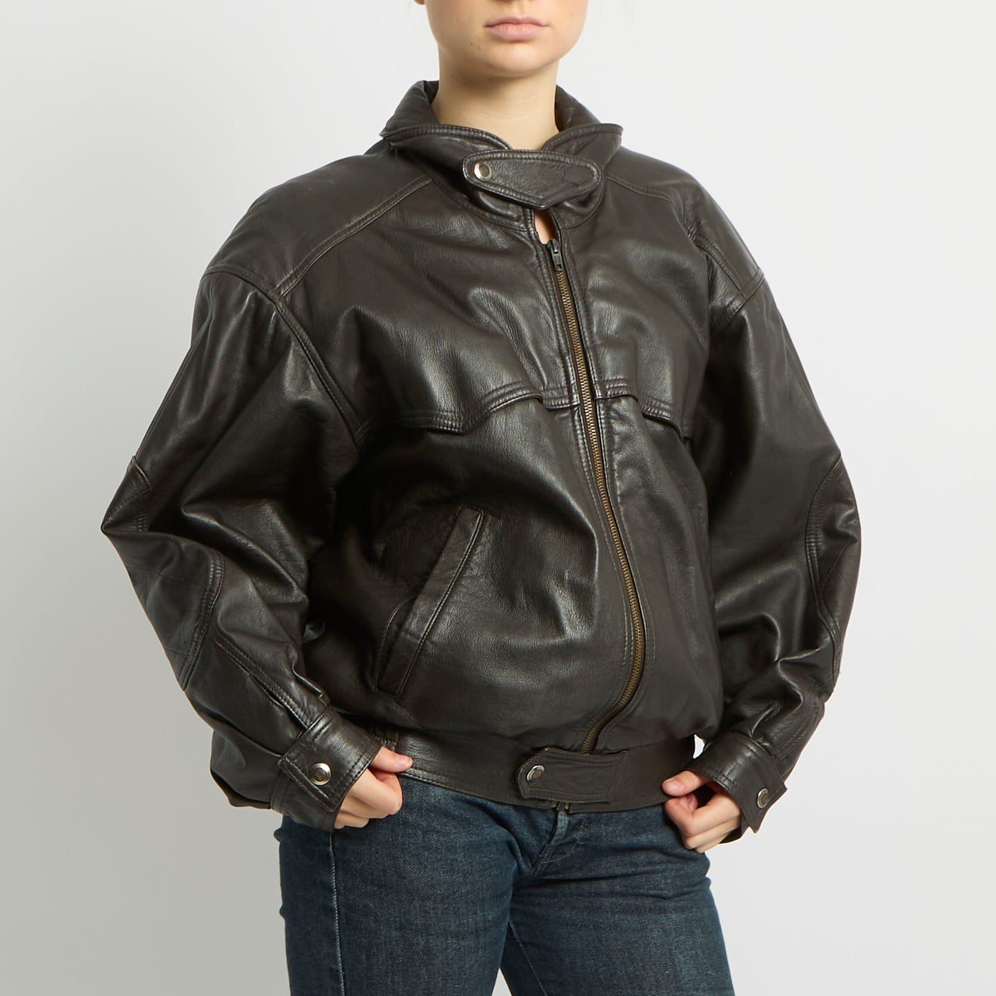 Buckle Detail Leather Jacket - UK 14