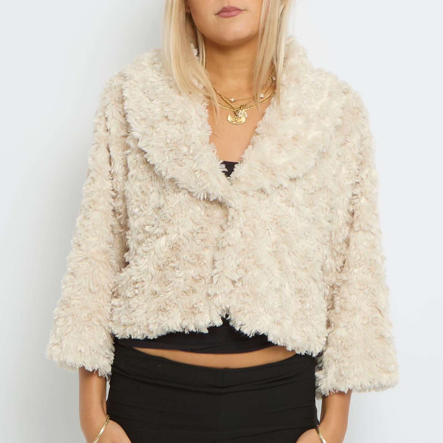 Faux Fur Cropped Shrug Jacket -UK 14