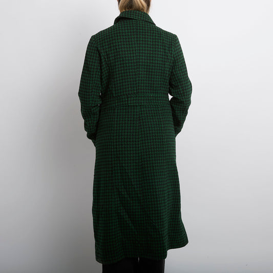 Dogtooth Wool Mix Long Coat - UK 14