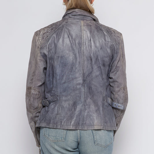 Blue Stitch  Distressed Leather Jacket - UK 14