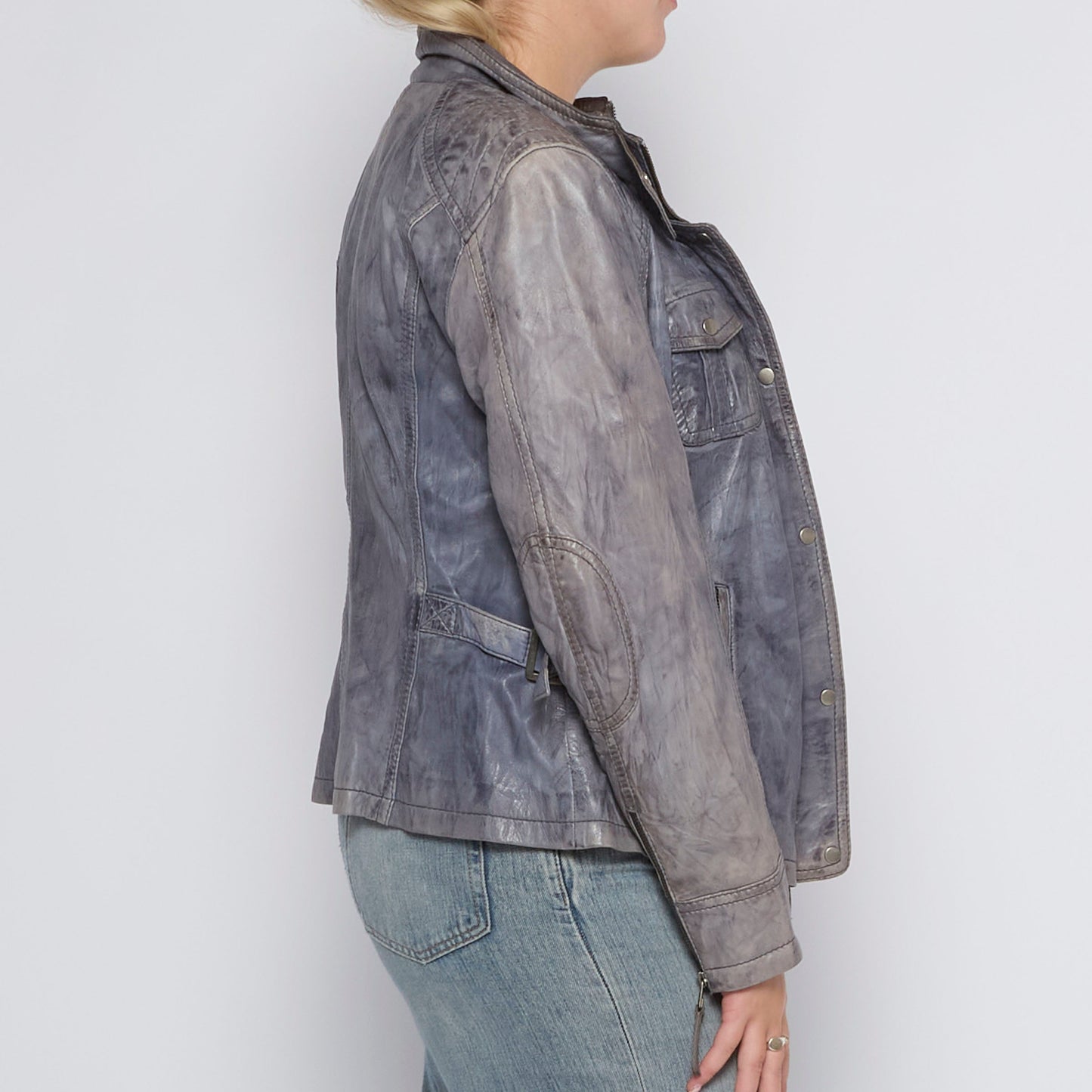 Blue Stitch  Distressed Leather Jacket - UK 14