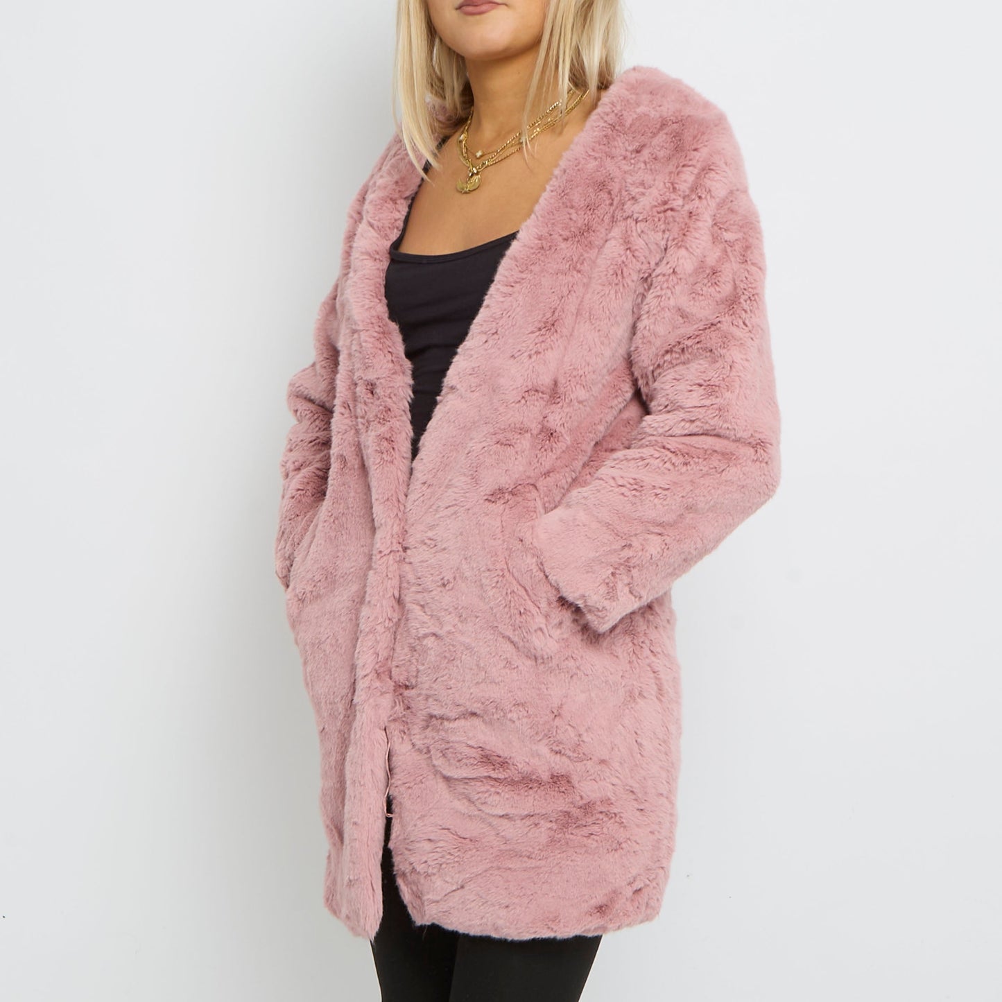 Faux Fur Button Up Coat - UK 14