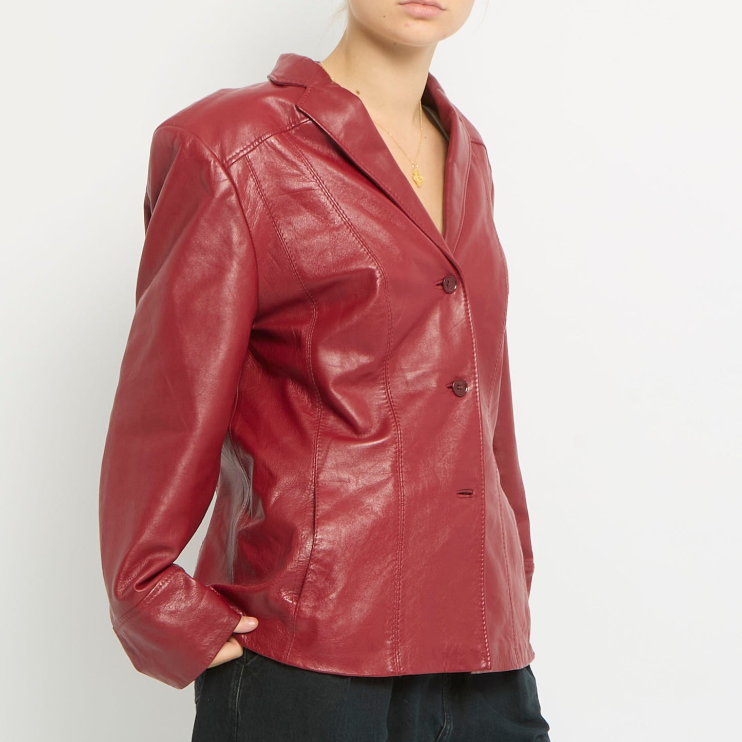 Red Leather Blazer -UK 14