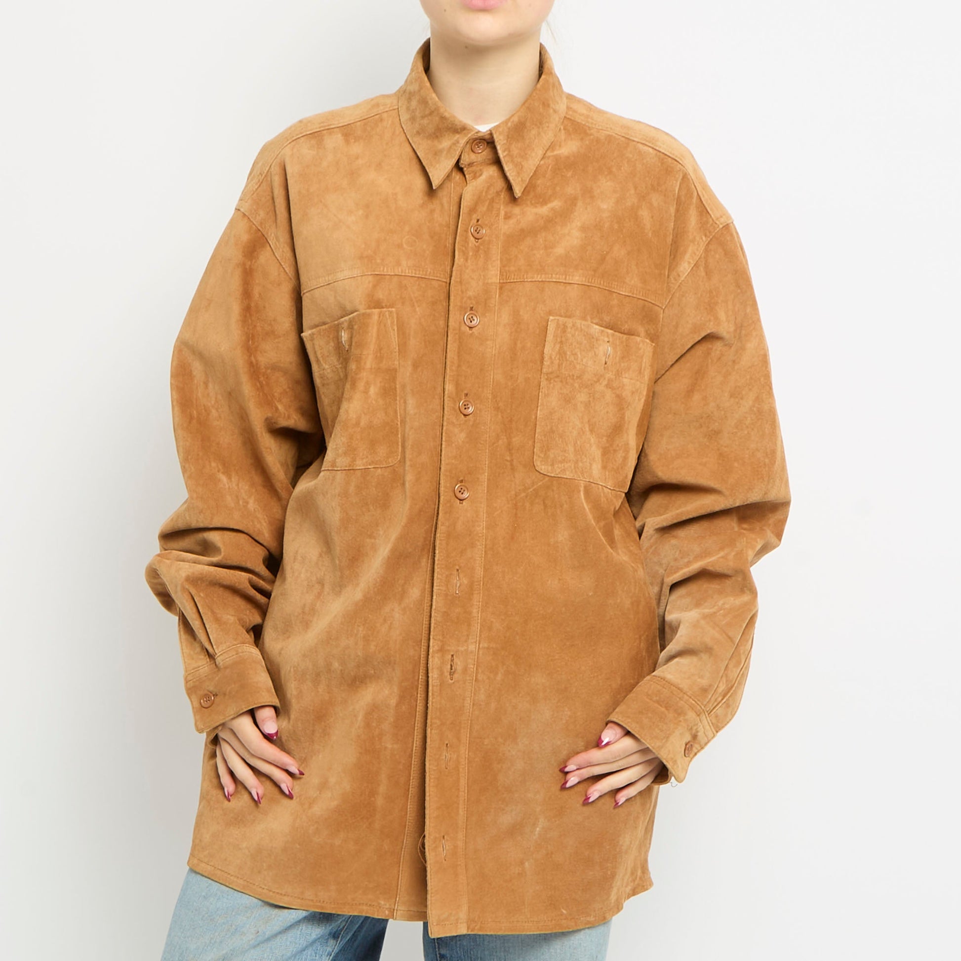 Suede Button Up Shirt Jacket - UK 16