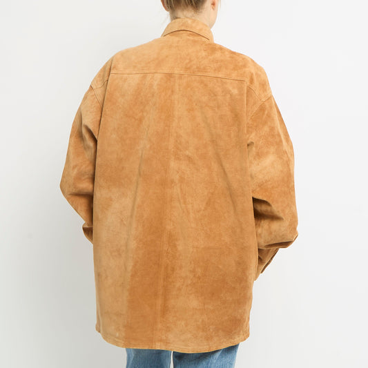 Suede Button Up Shirt Jacket - UK 16